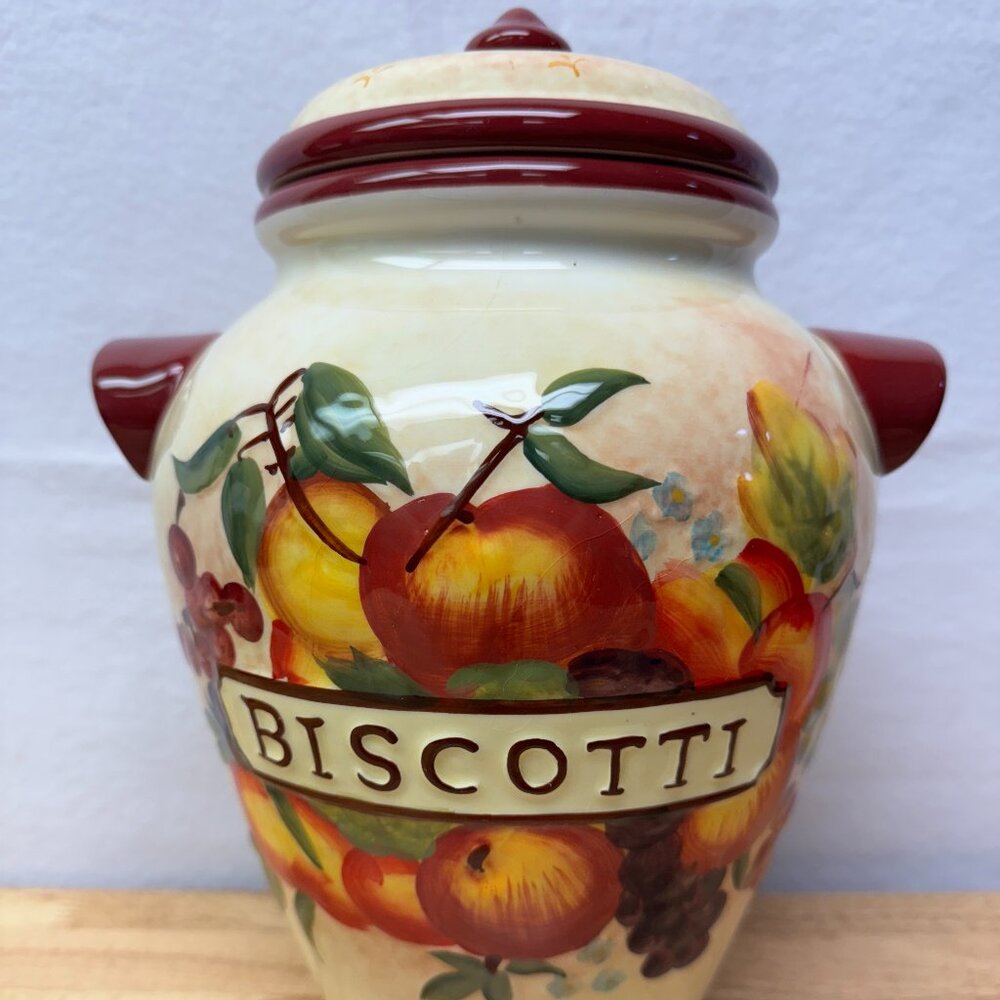 Vintage Biscotti Jar - Handmade for Nonni's:  Glazed Ceramic, Beautiful, Rare